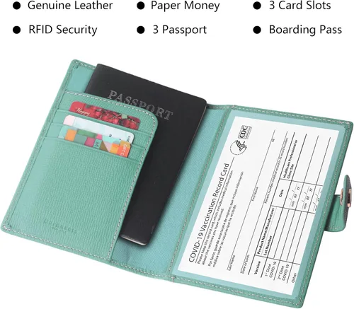 Vista 2 de Portapasaportes de cuero auténtico para pasaporte, con bloqueo Rfid - con compartimento para documentos de identificación
