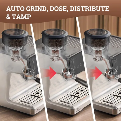 Vista 22 de Máquina de espresso con distribución automática y tazón con molinillo, cafetera barista con cold brew, espumador de leche para latte, máquina