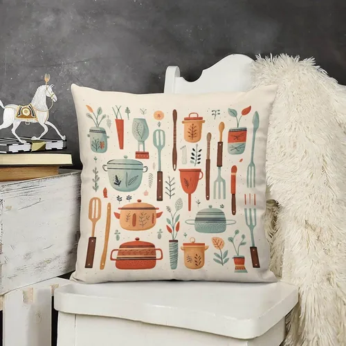 Vista 13 de Lindas fundas de almohada de terciopelo con estampado de olla y utensilios de cocina, 12 x 12 pulgadas, protector de almohada para el hogar, patio