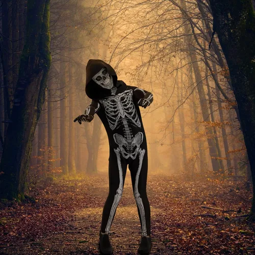 Vista 7 de Cupohus' Unisex Skeleton Jumpsuit - Scary Black and White Halloween Jumpsuit Costume