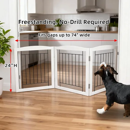 Vista 2 de ZJSF Puerta plegable independiente para perros para casa, extra ancha, de madera, blanca, para interiores, para cachorros, escaleras, puertas Blanco