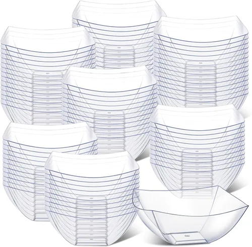 Vista 11 de Sliner 100 Piezas Cuencos de Plástico Cuadrados 8 oz Cuencos de Servir de Plástico Desechables Contenedores de Chips para Fiestas, Contenedores