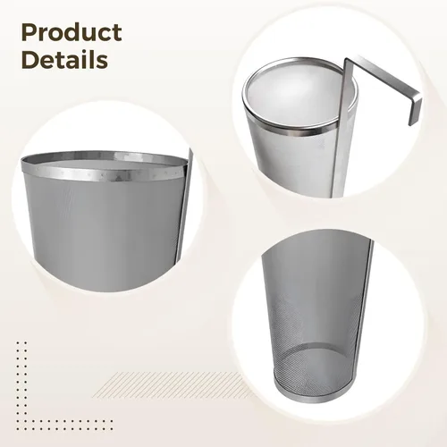 Vista 5 de Colador de araña de acero inoxidable con gancho de mango largo, filtro de malla fina para uso en cocina, accesorio ideal para elaboración de cerveza