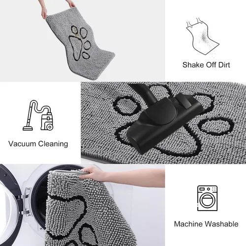 Vista 6 de Smiry Tapete para puerta de perro para patas fangosas, absorbente y Gris y negro