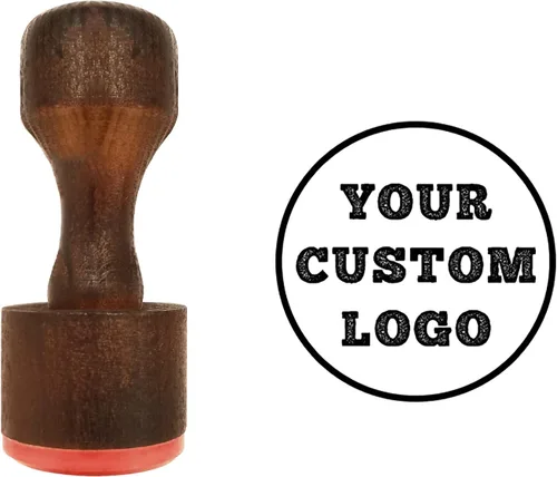 Vista 2 de Logotipo personalizado de sello de goma de madera personalizado (1.2'')