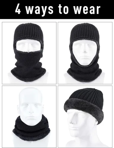 Vista 6 de Blulu Máscara de esquí para hombres de punto máscara facial completa de invierno pasamontañas de 1 agujero sombrero de esquí para clima frío hombres