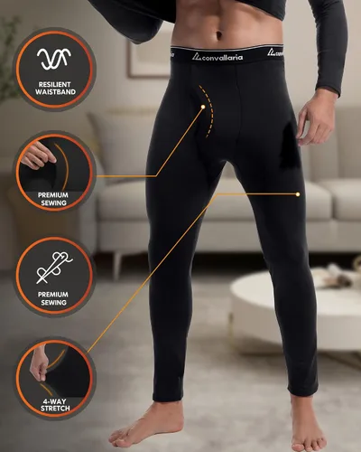 Vista 5 de CL convallaria Paquete de 2 ropa interior térmica para hombre, conjunto de capa base con forro polar, parte inferior de invierno, 2XS-6XL