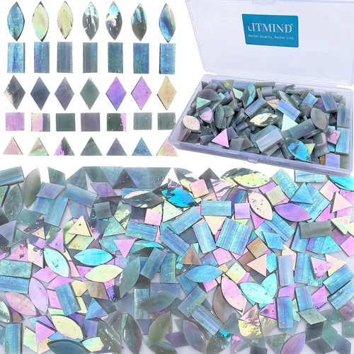 Vista 21 de LITMIND Azulejos de Mosaico de Vidrio Iridiscente Estilo Vitral para Manualidades, 240 Piezas 5 Formas Mixtas de Piezas de Vidrio de Mosaico, Kits