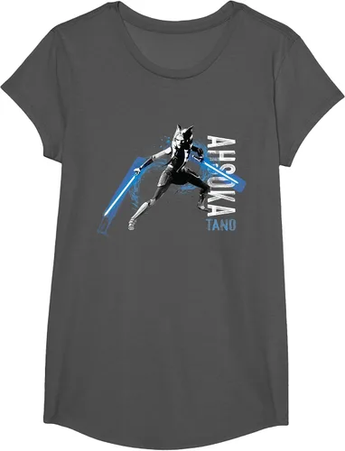 Vista 28 de Star Wars The Clone Wars Ahsoka Tano Dual Lightsabers Camiseta Asphalt Grey