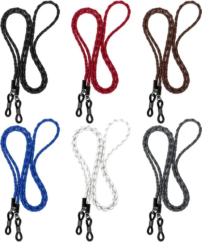 Vista 7 de QINGZHE 6 cadenas de correa para gafas para mujer, antideslizantes, alrededor del cuello, correas de cuero ajustables