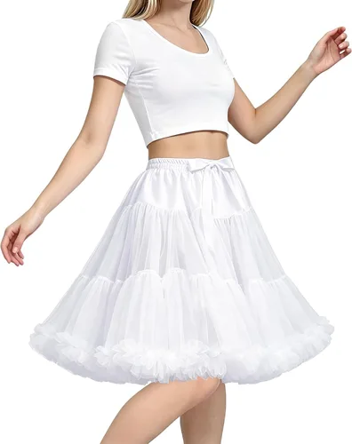 Vista 9 de Falda de Enagua de Gasa con Cintura Elástica para Mujer, Falda de Tul Tutú Esponjosa de Princesa para Ballet y Danza, Enaguas Falda Interior Negro1
