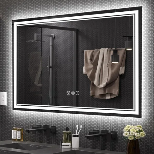 Vista 10 de Ratsamee Espejo de baño LED de 30x30 pulgadas con iluminación frontal y trasera (control independiente), espejo iluminado para pared de baño con 3