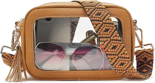 Vista 7 de LOXOMU - Bolso cruzado transparente para mujer aprobado para usar en estadios, bolsos transparentes impermeables con correa estilo guitarra