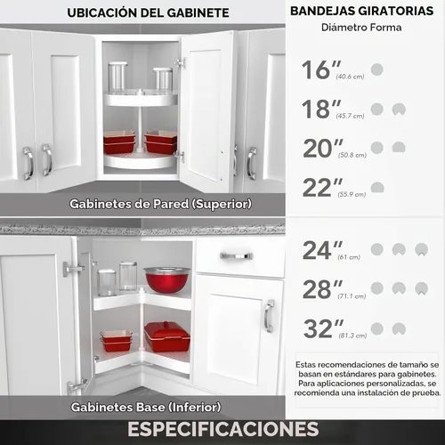 Vista 7 de Rev-A-Shelf Estante giratorio de 2 niveles en forma de riñón para gabinetes de base de esquina, plástico, 24" con estantes dobles giratorios