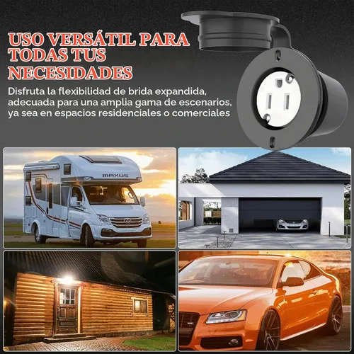 Vista 12 de Toma de corriente con bridas, NEMA 5-15 15 Amp Toma de corriente con brida de hoja recta con tapas, 120-125 voltios, 2 polos-3 cables, grado