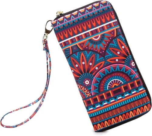Vista 188 de Cartera de mano para mujer, estilo bohemio, con RFID, elegante, espaciosa con correa para viajes, capacidad para tarjetas, teléfono, dinero