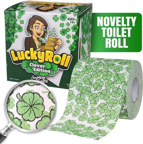 Vista 2 de Laughing Smith Papel higiénico novedoso – Lucky Roll de papel higiénico de trébol de cuatro hojas, regalo divertido del día de San Patricio
