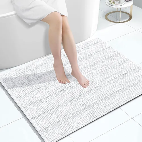 Vista 233 de Grandaily Alfombras de baño de felpilla a rayas de 24 x 16 pulgadas, extra gruesas y suaves, absorbentes, parte trasera de goma, alfombra de ducha