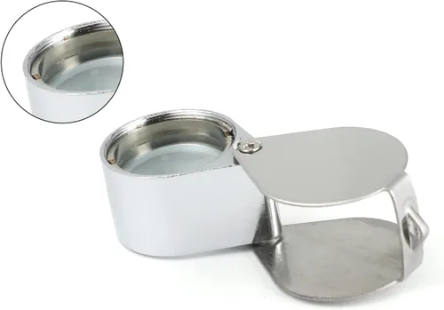 Vista 5 de Othmro Lupa 10X diámetro de lente 0.827 in silbato forma plegable joyería lupa lupa plata