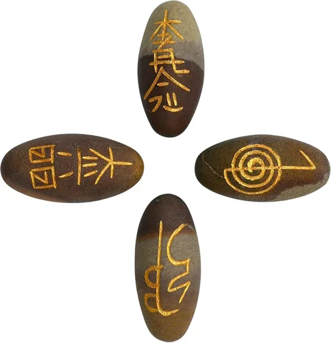 Vista 8 de Amazing Gemstone Piedras de Reiki de cristal de amatista con símbolos grabados para curación Usui Reiki, juego de 4 piezas