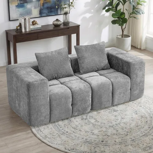Vista 7 de Sofá de dos plazas seccional modular sin armazón de 78.7 pulgadas, sofá nube capitoné con asiento profundo, sofá de chenilla para sala de estar