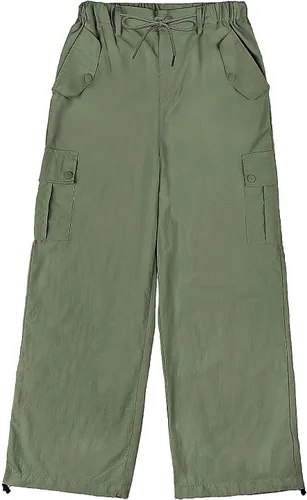 Vista 5 de Rolanko Pantalones de paracaídas para niñas, pantalones cargo Y2K con bolsillos, pantalones deportivos Harajuku para niños de 4 a 14 años