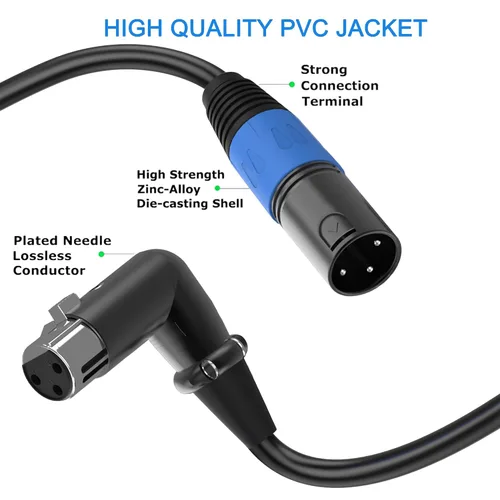 Vista 6 de LanSenSu Cable de enchufe XLR en ángulo recto XLR a recto, cable equilibrado de 90 grados hembra a macho recto de 3 pines a 3 pines
