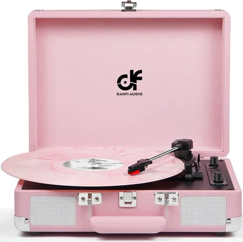 Vista 9 de Tocadiscos de vinilo Bluetooth, tocadiscos portátil vintage de 3 velocidades con 2 altavoces integrados, grabación USB, tocadiscos