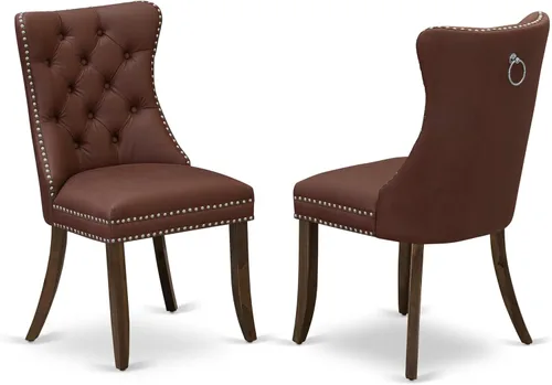 Vista 14 de East West Furniture DAP8F12 Dallas Parson - Juego de 2 sillas de cocina tapizadas de piel sintética con botones copetudos, color gris oscuro
