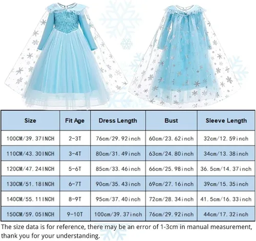 Vista 6 de OMFIONES Elsa - Vestido de princesa de Frozen para niñas, disfraz de Halloween, fiesta de cumpleaños con accesorios