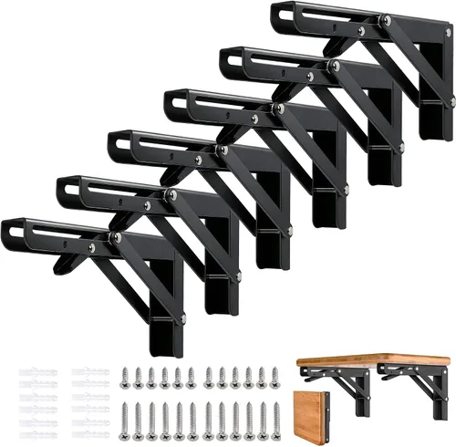 Vista 20 de Soportes plegables para estantes – 8 pulgadas, 2 piezas de metal resistente, soporte de estante plegable montado en la pared, ahorro de espacio