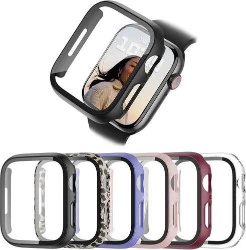Vista 9 de Pack de 6 fundas para Apple Watch Series 11/10 de 42 mm con protector de pantalla de vidrio templado, BHARVEST Funda protectora de policarbonato