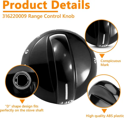 Vista 3 de Funmit 316220009 Reemplazo de perilla de quemador superior de estufa para Frigidaire Reemplaza AP4322122 PS1991531 EAP1991531 (Negro, Paquete de 3)