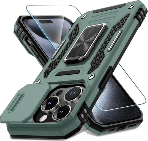 Vista 248 de DEERLAMN Funda para iPhone Xs Max con funda deslizante para cámara + protector de pantalla, soporte giratorio de anillo de grado militar a prueba