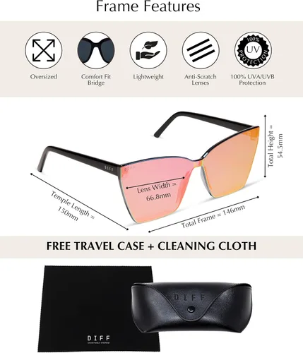 Vista 2 de DIFF Goldie Designer - Gafas de sol de gran tamaño sin marco para mujer, protección UV400, marcos de moda
