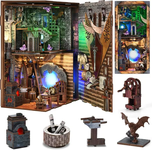 Vista 18 de CCCDF - Kit de rincón de libros, casa de muñecas en miniatura para biblioteca, kit de libro para adultos y adolescentes, decoración de estantería
