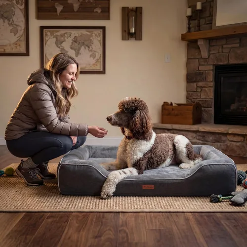 Vista 8 de Cama ortopédica para perros con espuma de gel refrescante y funda lavable, color gris oscuro, 42 pulgadas