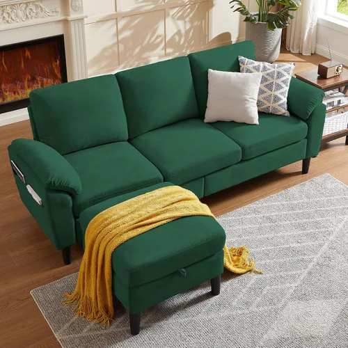 Vista 10 de Sofá modular convertible de 80 pulgadas, sofá pequeño en forma de L de 3 asientos con diván de almacenamiento reversible, sofá moderno de tela