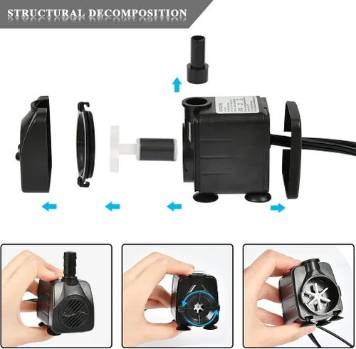 Vista 3 de BUYGOO Bomba sumergible de fuente de 10 W, 160 GPH con luz LED, ultra silenciosa, pequeña fuente de agua para exteriores, para estanque al aire