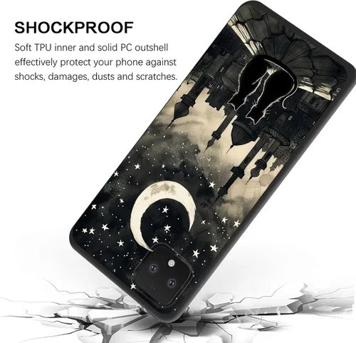 Vista 2 de Funda delgada para Google Pixel 4 XL, funda delgada de silicona de TPU suave a prueba de golpes para Google Pixel 4 XL, gato negro luna estrellada