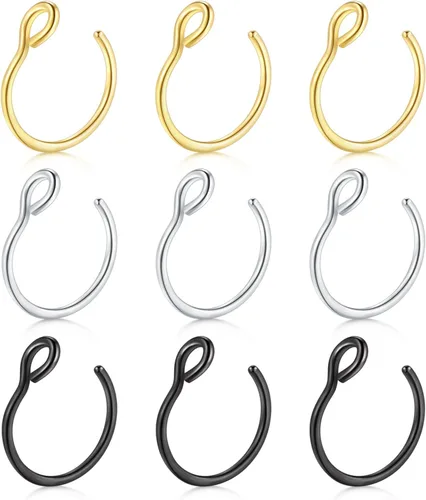 Vista 12 de D.Bella Piercing falso de 0.71 oz para labio sintético, septum y nariz, 0.31 pulgadas Dorado