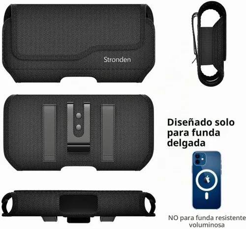 Vista 4 de Funda de cierre magnético para iPhone 17 Pro, 17e, 17, 16 Pro, 16, 16e, 15, 15 Pro, 14, 14 Pro, 13, 13 Pro, 12, 12 Pro, bolsa de nailon de grado