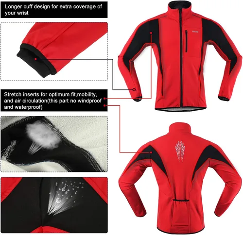 Vista 6 de Chaqueta térmica para ciclismo (tejido Softshell, resistente al viento, impermeable, 15K) de ARSUXEO