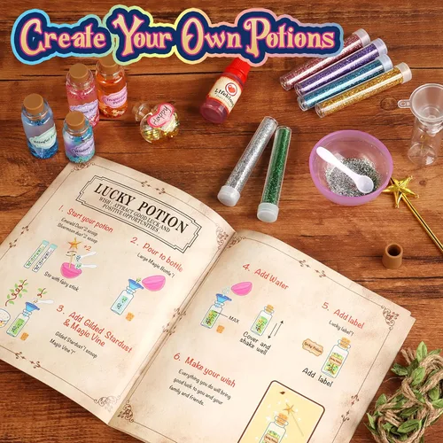 Vista 7 de wookidel Kit de manualidades mágicas de hadas para niños con 20 botellas de poción – Kit de manualidades para hacer pociones mágicas de hadas