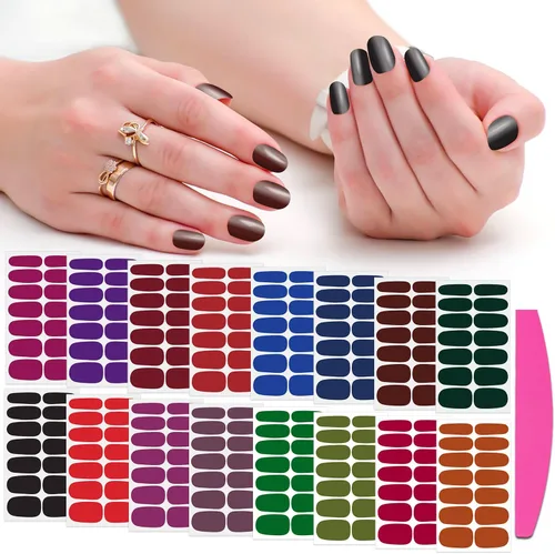 Vista 7 de 16 hojas de envolturas de uñas completas para mujeres, tiras de esmalte de uñas, tiras de uñas de gel, autoadhesivas, calcomanías de esmalte de uñas
