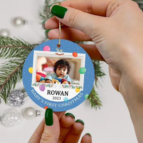 Vista 6 de Adorno de Navidad personalizado para bebé, primer adorno de Navidad del bebé, nombre personalizado y regalo de foto para nuevo papá, adorno de nueva