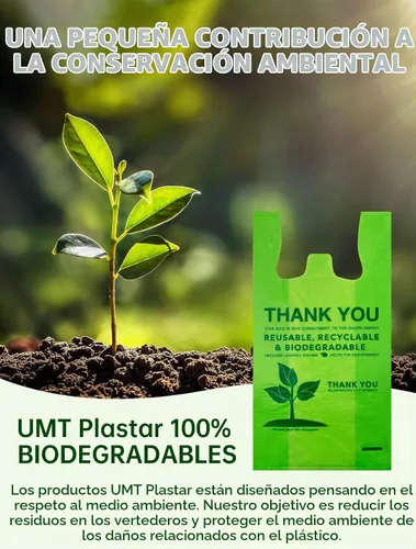 Vista 3 de UMT Plastar - 100 bolsas biodegradables para camisetas, 11.5 x 6.25 x 21 pulgadas