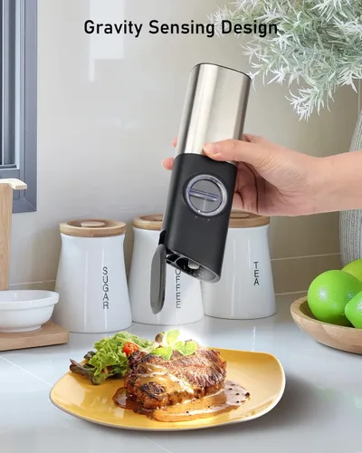 Vista 4 de SENZER Gravity - Molinillo eléctrico de sal y pimienta, molinillo de pimienta automático recargable con base de carga de luz LED para cocina