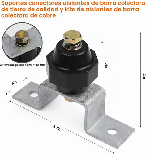 Vista 3 de 4 aisladores de separación de 2500 V con soportes de montaje de barra colectora de tierra (aislante negro de 2 pulgadas)