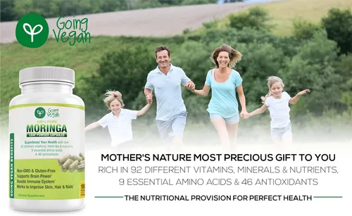 Vista 6 de Cápsulas de Moringa, 180 píldoras veganas de hoja de oleifera pura en polvo, 1200 mg por porción, suplemento sin OMG y sin gluten, suministro de 3